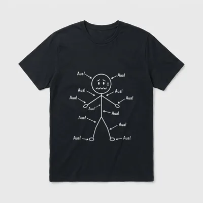 Humor T-Shirt – Strichmännchen mit Pfeilen und der Aufschrift „Aua!“ – Klassisches T-Shirt in Schwarz