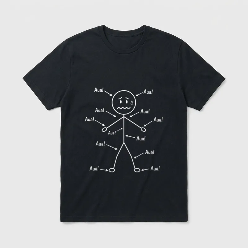 Humor T-Shirt – Strichmännchen mit Pfeilen und der Aufschrift „Aua!“ – Klassisches T-Shirt in Schwarz
