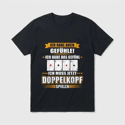 Doppelkopf Ich habe auch T-Shirt – Vier Asse und Spruch „Ich muss jetzt Doppelkopf spielen“ – Klassisches T-Shirt in Schwarz