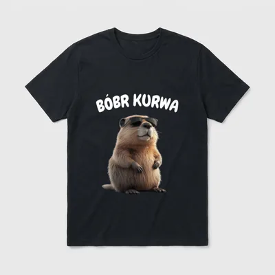Polnischer Biber Spruch Bober T-Shirt – Biber mit Sonnenbrille, Schriftzug „Bóbr Kurwa“ – Klassisches T-Shirt in Schwarz