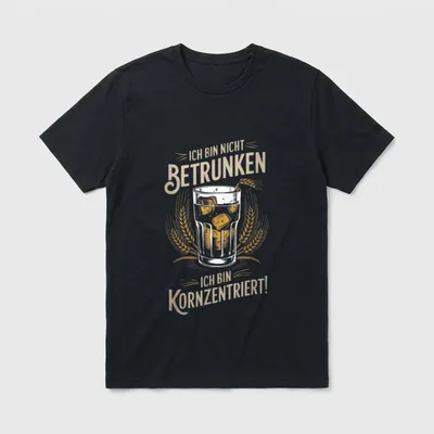 T Lustig Korn Cola T-Shirt – Glas mit Eiswürfeln, Kornähren, Spruch „Kornzentriert“ – Klassisches T-Shirt in Schwarz