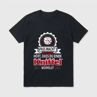 Kniffel Spaß Lustiger Spruch T-Shirt – Würfel-Emblem und Spruch über lautes Würfeln – Klassisches T-Shirt in Schwarz