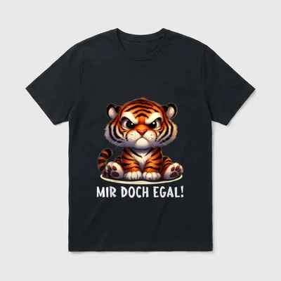 Mir Doch Egal Tiger T-Shirt – Babytiger mit Schmollmund und Schriftzug „Mir doch egal!“ – Klassisches T-Shirt in Schwarz
