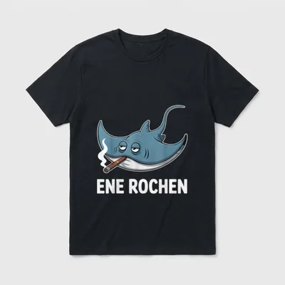 Ene Rochen Raucher Spruch T-Shirt – Rochen mit Zigarre, Rauch, Schriftzug „ENE ROCHEN“ – Klassisches T-Shirt in Schwarz