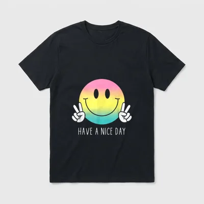 Have A Nice Day T-Shirt – Regenbogen-Smiley mit Peace-Zeichen, Schriftzug Have A Nice Day – Klassisches T-Shirt in Schwarz