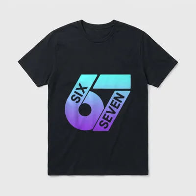 Six Seven 67 Buntes T-Shirt – Große 6 und 7 mit Schriftzug SIX SEVEN, Türkis-Violett-Verlauf – Klassisches T-Shirt in Schwarz
