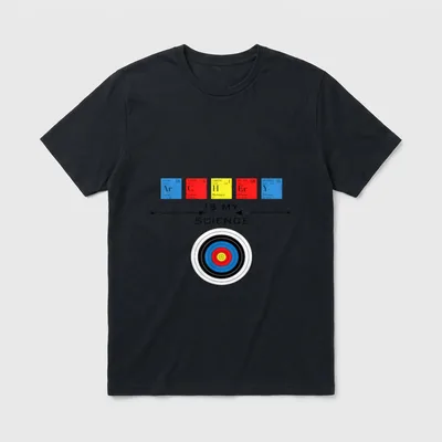 Bogenschießen Spruch T-Shirt – ARCHERY IS MY SCIENCE aus Elementsymbolen, Zielscheibe – Klassisches T-Shirt in Schwarz