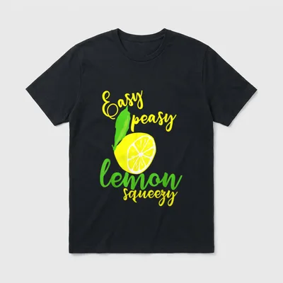 Easy peasy lemon squeezy T-Shirt – Schriftzug mit Zitrone und Blatt in Gelb und Grün – Klassisches T-Shirt in Schwarz