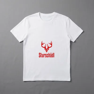 STURSCHÄDL STURKOPF STURER BOCK T-Shirt – Rotes Hirschgeweih über dem Wort „Sturschädl“ – Klassisches T-Shirt in Schwarz