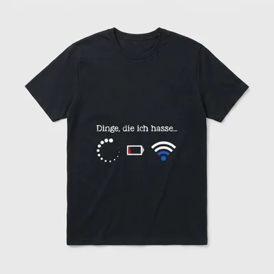 Dinge Die Ich Hasse T-Shirt – Dinge, die ich hasse... mit Ladekreis, Akku leer, WLAN-Symbol – Klassisches T-Shirt in Schwarz