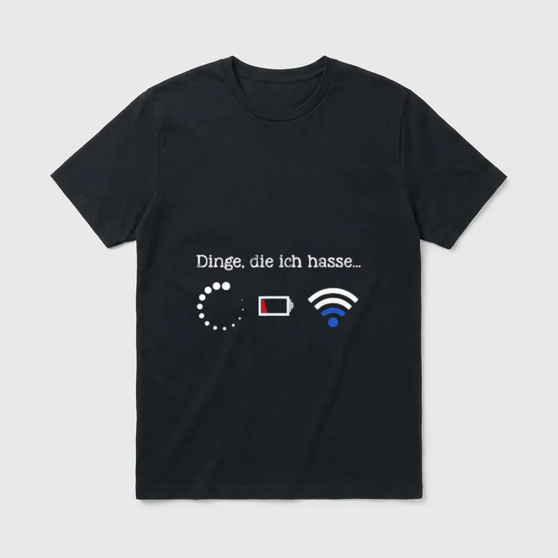Dinge Die Ich Hasse T-Shirt – Dinge, die ich hasse... mit Ladekreis, Akku leer, WLAN-Symbol – Klassisches T-Shirt in Schwarz