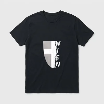 wien fan wien vintage T-Shirt – Schild mit weißem Kreuz, Schriftzug „WIEN“ in Pinselschrift – Klassisches T-Shirt in Schwarz
