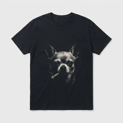 Lustige Chihuahua Smoking Cigar T-Shirt – Chihuahua mit Zigarre im Maul, grimmiger Blick – Klassisches T-Shirt in Schwarz