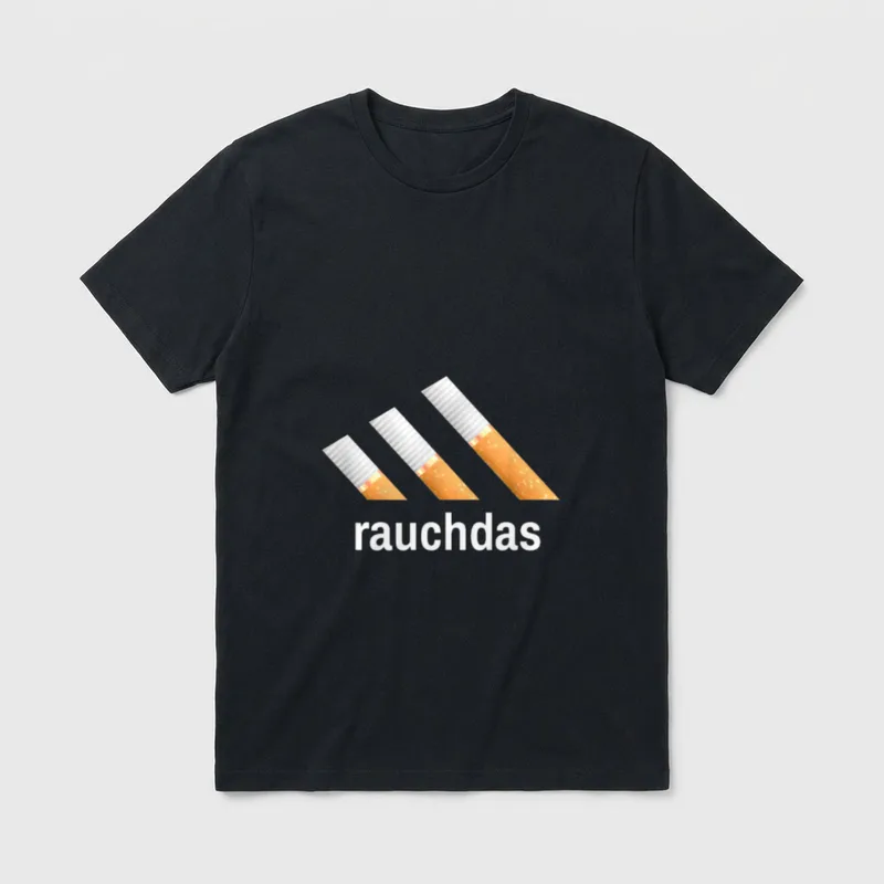 Rauch das Witziger Spruch T-Shirt – Drei Zigaretten, Schriftzug „rauchdas“ – Klassisches T-Shirt in Schwarz
