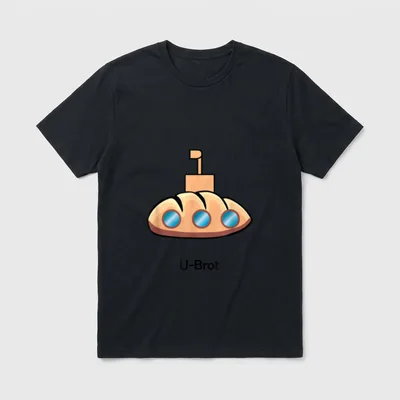 U-Brot Wortwitz Spaß T-Shirt – Brotlaib als U-Boot mit Bullaugen, Schriftzug „U-Brot“ – Klassisches T-Shirt in Schwarz