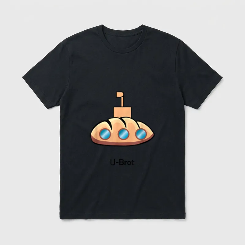 U-Brot Wortwitz Spaß T-Shirt – Brotlaib als U-Boot mit Bullaugen, Schriftzug „U-Brot“ – Klassisches T-Shirt in Schwarz