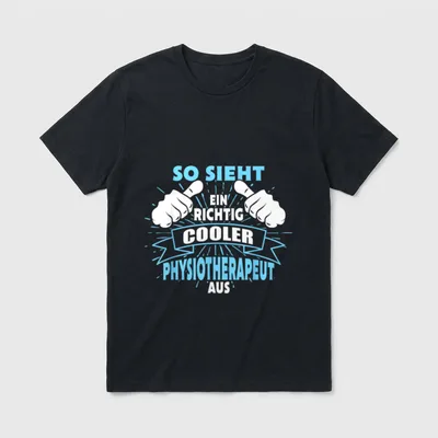 Cooler Physiotherapeut T-Shirt – Blauer Spruch mit zwei weißen Zeigehänden und Banner – Klassisches T-Shirt in Schwarz