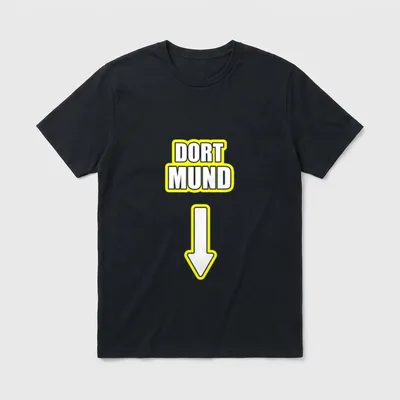 Dortmund Lustiges Dort Mund T-Shirt – Schriftzug DORT MUND mit Pfeil nach unten – Klassisches T-Shirt in Schwarz