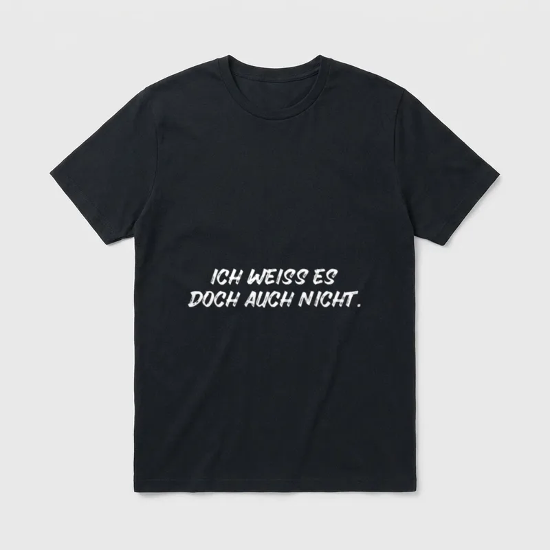 Lustiges Fun Spruch Ich T-Shirt – Schriftzug „Ich weiss es doch auch nicht“ in Weiß – Klassisches T-Shirt in Schwarz