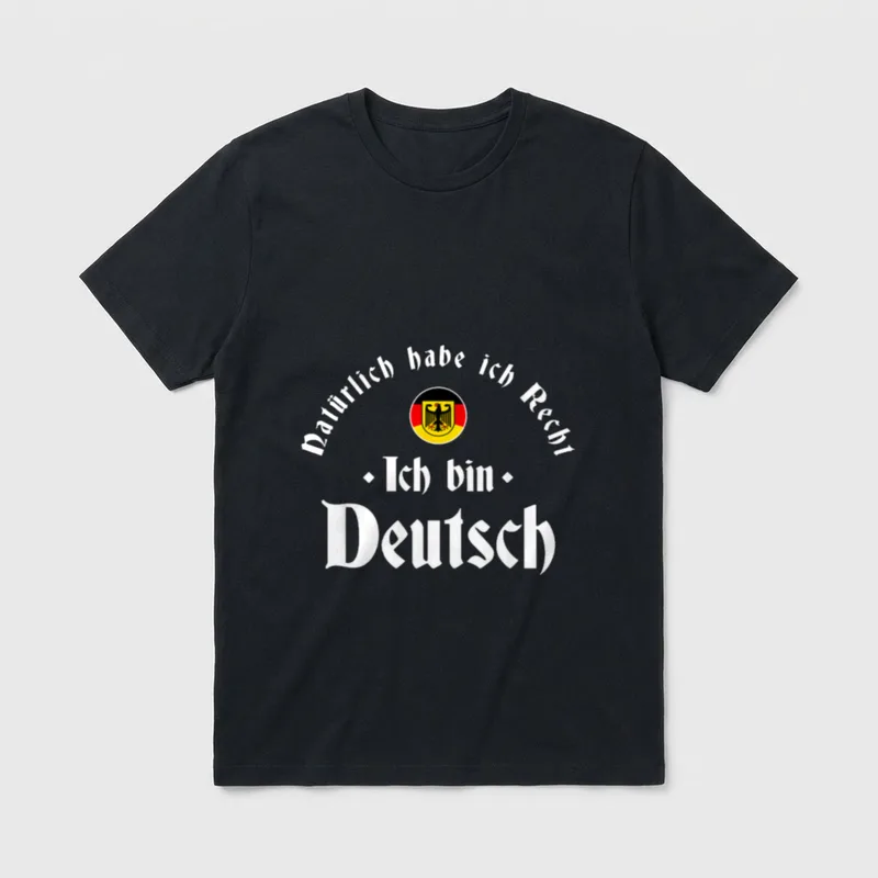 Ich bin Deutsch Lustige T-Shirt – Natürlich habe ich Recht - Ich bin Deutsch, Wappen im Rund – Klassisches T-Shirt in Schwarz