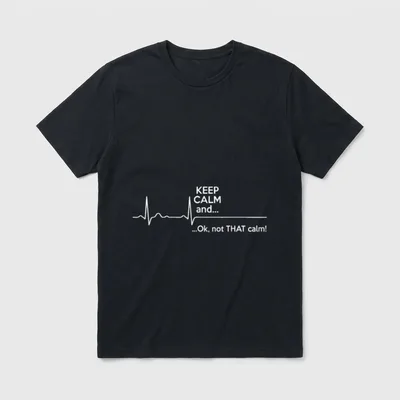 Keep Calm And Ok T-Shirt – EKG-Linie mit Schriftzug „Keep Calm and… Ok, not THAT calm!“ – Klassisches T-Shirt in Schwarz