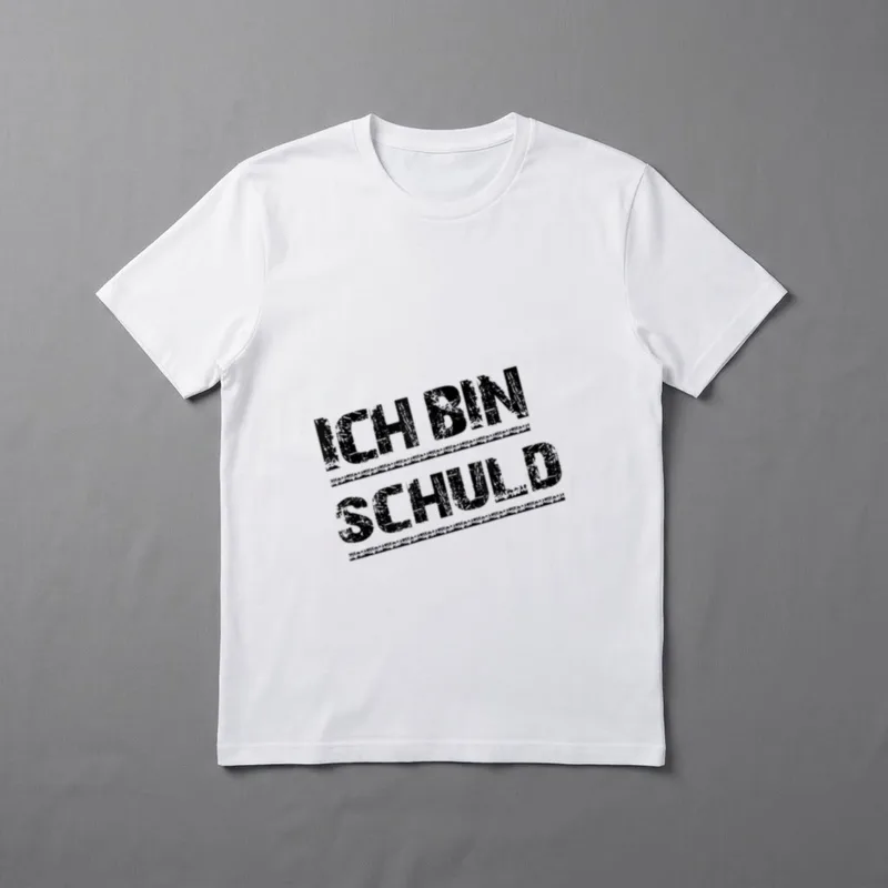Ich bin schuld lustige Sprüche T-Shirt – Schriftzug „Ich bin schuld“ im Stempel-Look – Klassisches T-Shirt in Schwarz