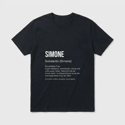 Simone Definition T-Shirt – Wörterbucheintragung Simone als perfekte Frau mit Synonymen – Klassisches T-Shirt in Schwarz