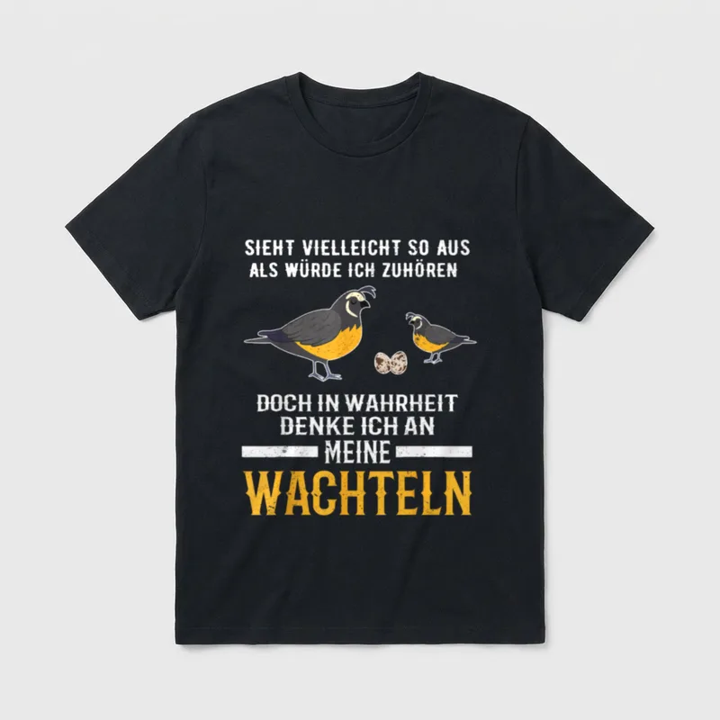 lustiges Ich denke T-Shirt – Zwei Wachteln mit Eiern, Spruch über Wachteln im Kopf – Klassisches T-Shirt in Schwarz