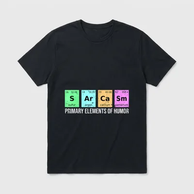 Science Sarcasm S Ar T-Shirt – S Ar Ca Sm Elementkästchen, Text PRIMARY ELEMENTS OF HUMOR – Klassisches T-Shirt in Schwarz
