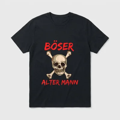 Böser alter Mann Spruch T-Shirt – Totenkopf mit Knochen, Schriftzug BÖSER ALTER MANN – Klassisches T-Shirt in Schwarz