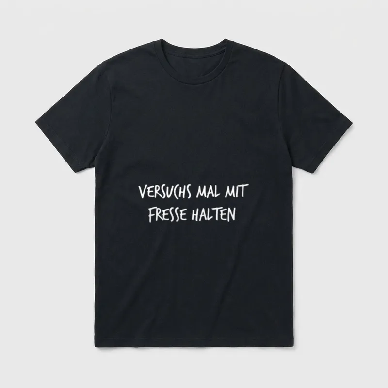 Versuchs mal mit Fresse T-Shirt – Schriftzug „Versuchs mal mit Fresse halten“ in Handschrift – Klassisches T-Shirt in Schwarz