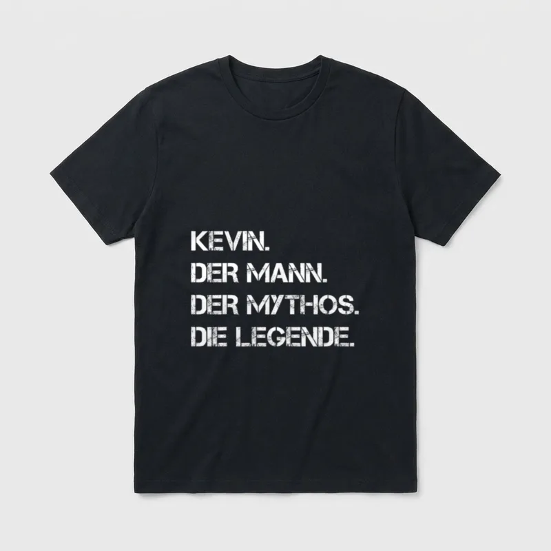 Kevin Vorname Männer Name T-Shirt – Schriftzug „Kevin. Der Mann. Der Mythos. Die Legende.“ – Klassisches T-Shirt in Schwarz