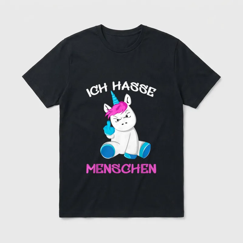Ich Hasse Menschen Einhorn T-Shirt – Klassisches T-Shirt in Schwarz