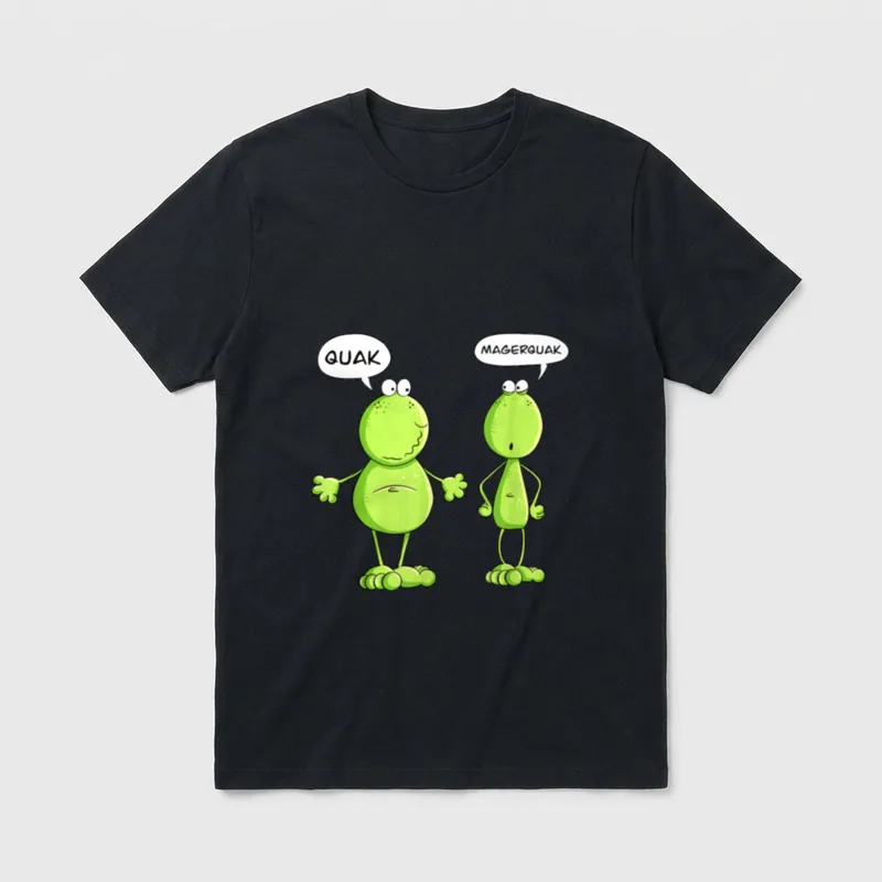 Quak Und Magerquak Frosch T-Shirt – Runder Frosch ruft QUAK, schlanker Frosch MAGERQUAK – Klassisches T-Shirt in Schwarz