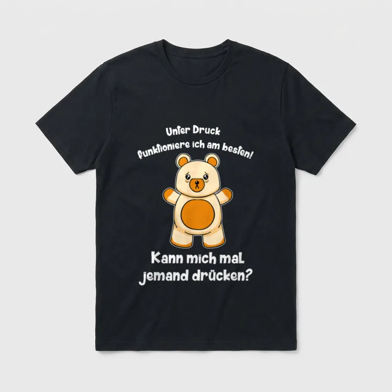 Süßer Teddy Witziger Spruch T-Shirt – Teddybär mit Spruch „Kann mich mal jemand drücken?“ – Klassisches T-Shirt in Schwarz