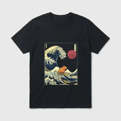 Capybara Japanisches Kanagawa Wave T-Shirt – Klassisches T-Shirt in Schwarz