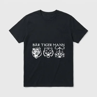 Bär Tiger Mann Bartträger T-Shirt – Klassisches T-Shirt in Schwarz