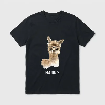 Lama mit Brille Lustiger T-Shirt – Gezeichnetes Lama mit Brille, Schriftzug „Na du ?“ – Klassisches T-Shirt in Schwarz