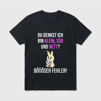Lustiges Hasen für kleine T-Shirt – Hase mit Totenkopf, Spruch „Bööser Fehler“ – Klassisches T-Shirt in Schwarz