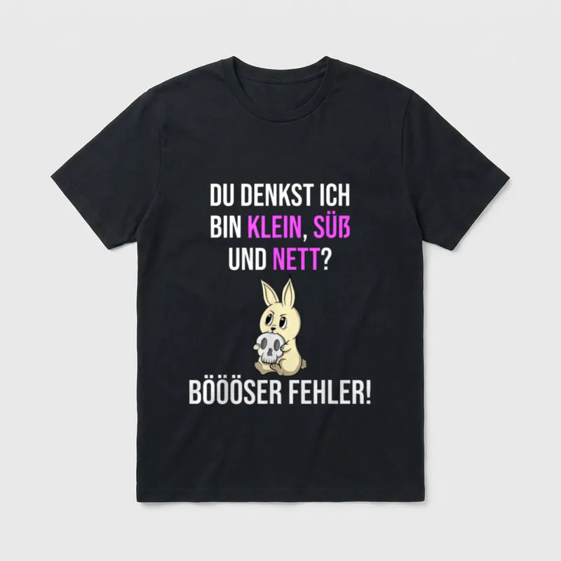 Lustiges Hasen für kleine T-Shirt – Hase mit Totenkopf, Spruch „Bööser Fehler“ – Klassisches T-Shirt in Schwarz