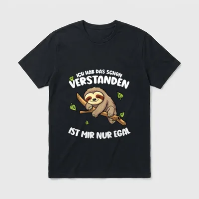 Lustiger Spruch für Langschläfer T-Shirt – Faultier am Ast mit Spruch „Ist mir nur egal“ – Klassisches T-Shirt in Schwarz