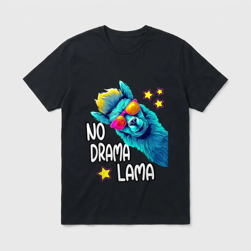 Lama No Drama T-Shirt – Türkises Lama mit Sonnenbrille, Schriftzug „NO DRAMA LAMA“ – Klassisches T-Shirt in Schwarz