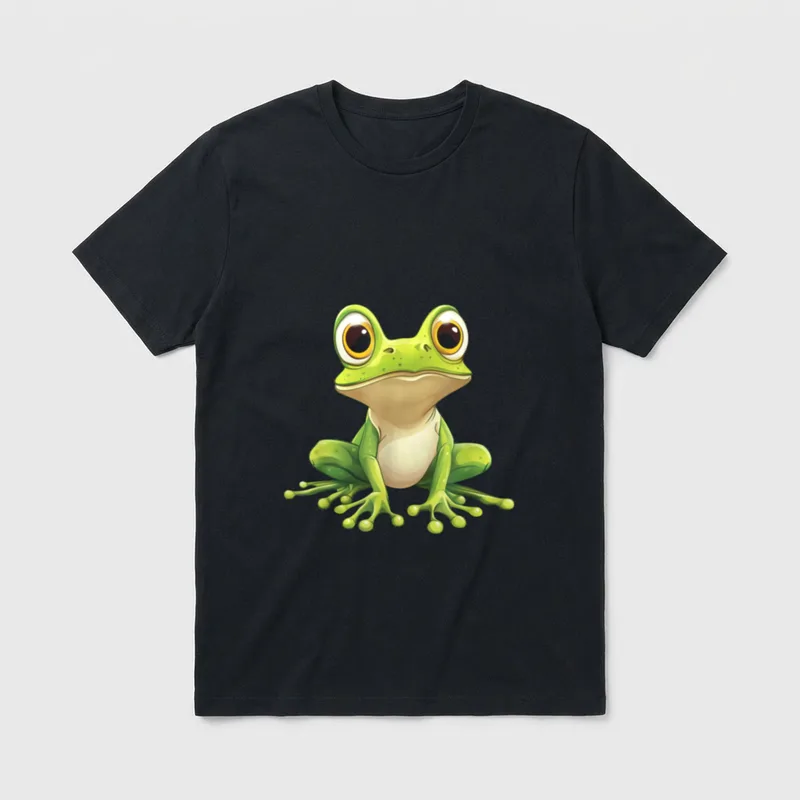 Lustiger Frosch mit großen T-Shirt – Grüner Frosch mit riesigen Kulleraugen im Hocksitz – Klassisches T-Shirt in Schwarz