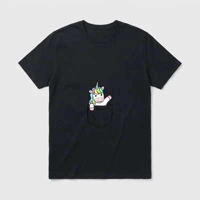 Tier Brusttasche Einhorn niedlich T-Shirt – Klassisches T-Shirt in Schwarz