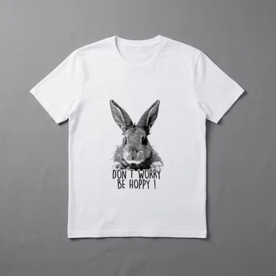Süßer lustiger Hase Hasen T-Shirt – Gezeichneter Hase mit Spruch „Don't worry be hoppy!“ – Klassisches T-Shirt in Schwarz