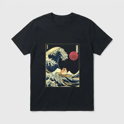 Hamster Kanagawa Welle Lustig T-Shirt – Klassisches T-Shirt in Schwarz