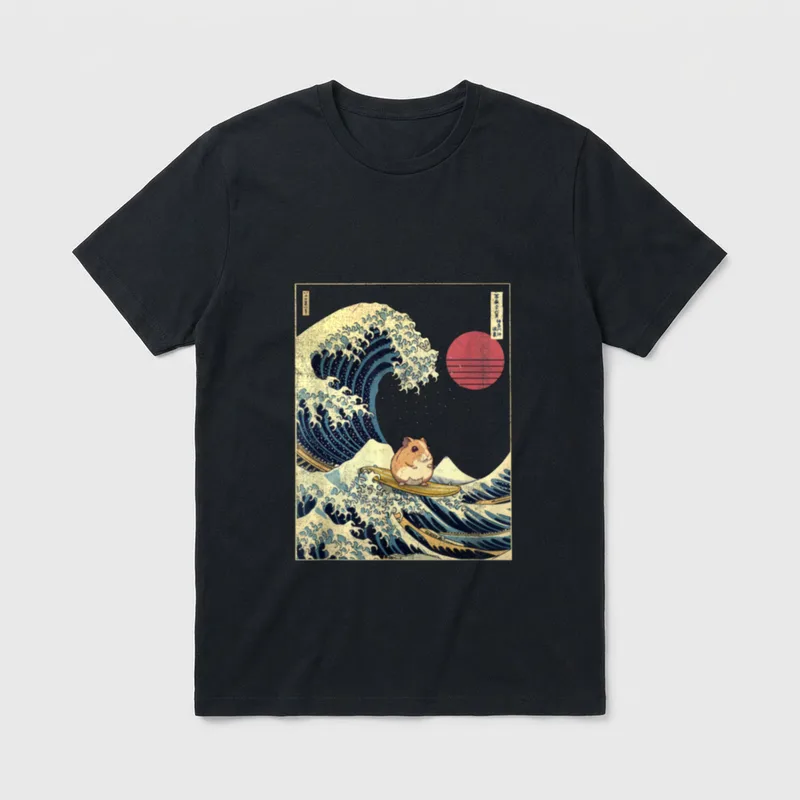 Hamster Kanagawa Welle Lustig T-Shirt – Klassisches T-Shirt in Schwarz