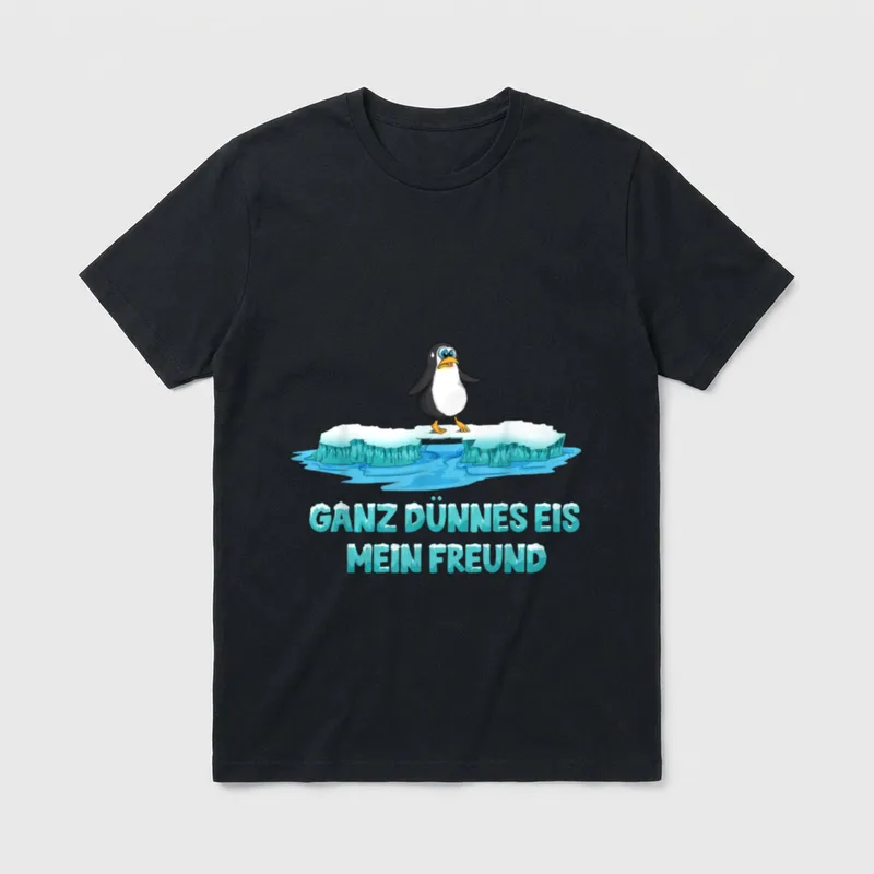 Pinguin sagt ganz dünnes Eis T-Shirt – Klassisches T-Shirt in Schwarz