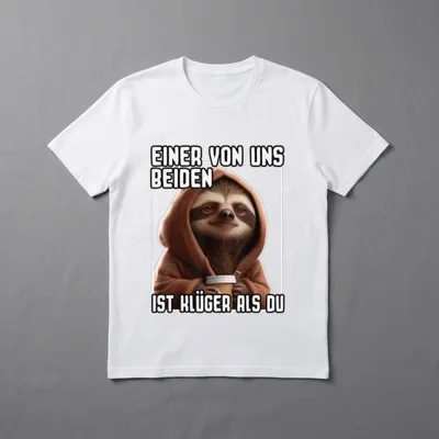 Faultier Spruch I T-Shirt – Faultier mit Kapuze und Kaffeebecher, Spruch über Klugheit – Klassisches T-Shirt in Schwarz