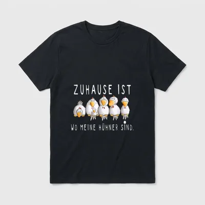 Huhn Spruch Design I T-Shirt – Fünf Hühner, Küken und Ei mit Spruch zu Hühnern – Klassisches T-Shirt in Schwarz